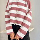 Cardigan de mujer con cuello redondo y botones delanteros, con estampado de rayas