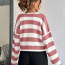 Cardigan de mujer con cuello redondo y botones delanteros, con estampado de rayas