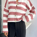 Cardigan de mujer con cuello redondo y botones delanteros, con estampado de rayas