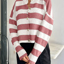 Cardigan de mujer con cuello redondo y botones delanteros, con estampado de rayas
