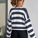 Cardigan de mujer con cuello redondo y botones delanteros, con estampado de rayas