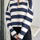 Cardigan de mujer con cuello redondo y botones delanteros, con estampado de rayas