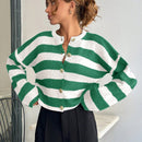 Cardigan de mujer con cuello redondo y botones delanteros, con estampado de rayas
