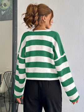 Cardigan de mujer con cuello redondo y botones delanteros, con estampado de rayas