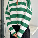 Cardigan de mujer con cuello redondo y botones delanteros, con estampado de rayas