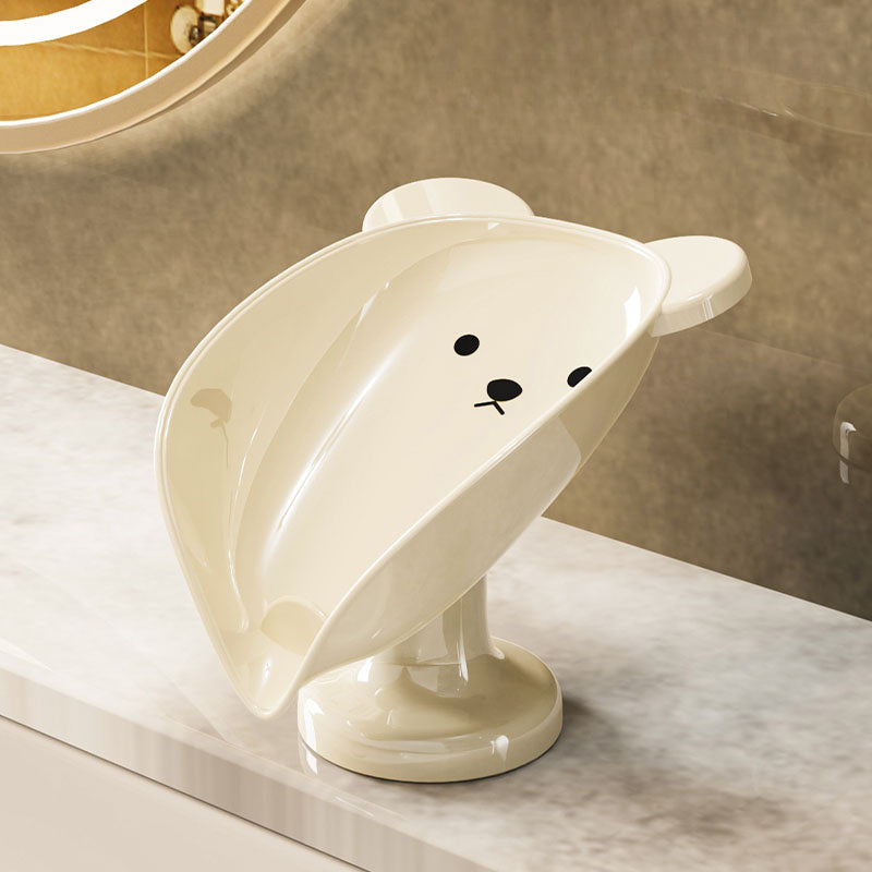Adorable Jabonera con Forma de Oso con Ventosa - Sin Taladro, Diseño Auto-Drenante para Organización de Baño, Creativa, Inclinada