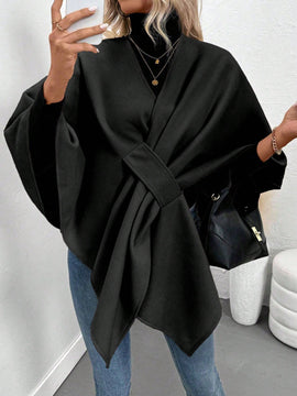 Clasi poncho/capa de mujer de unicolor, chaqueta de lana informal para otono/invierno
