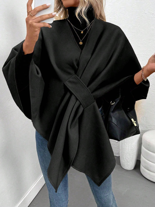 Clasi poncho/capa de mujer de unicolor, chaqueta de lana informal para otono/invierno