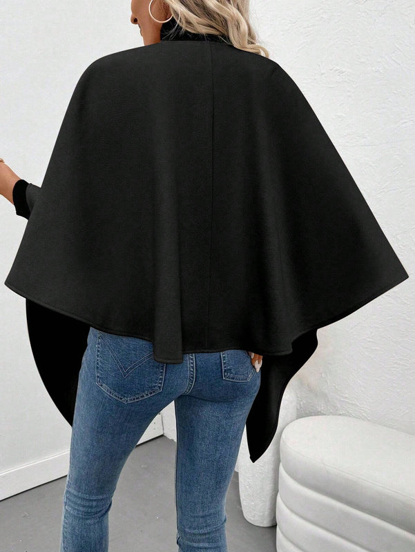 Clasi poncho/capa de mujer de unicolor, chaqueta de lana informal para otono/invierno