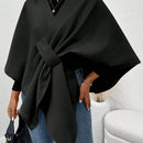 Clasi poncho/capa de mujer de unicolor, chaqueta de lana informal para otono/invierno