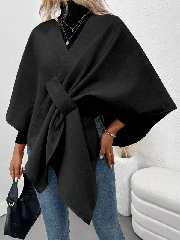 Clasi poncho/capa de mujer de unicolor, chaqueta de lana informal para otono/invierno