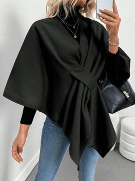 Clasi abrigo de lana de unicolor elegante con cierre envolvente para mujer, para otono/invierno