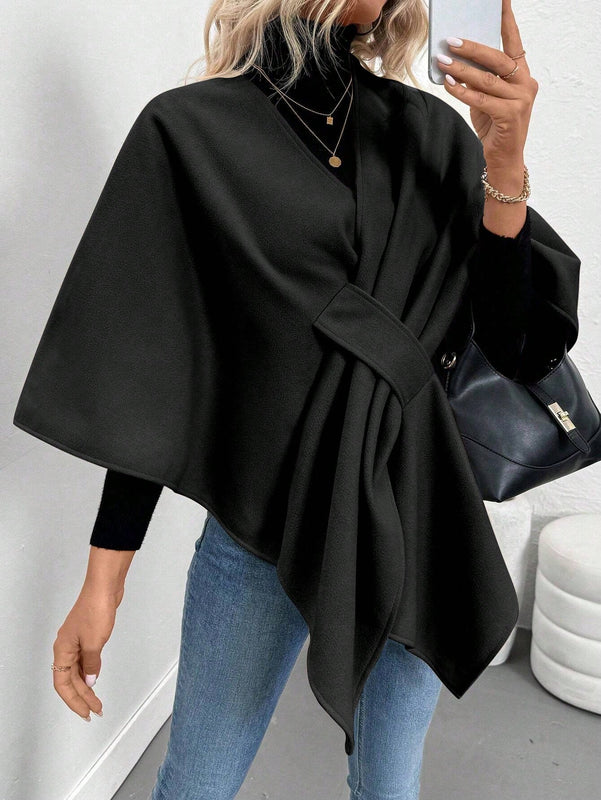 Clasi poncho/capa de mujer de unicolor, chaqueta de lana informal para otono/invierno