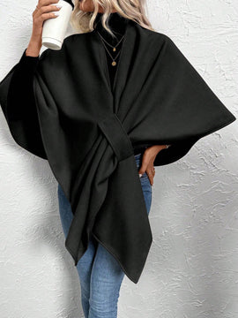 Clasi abrigo de lana de unicolor elegante con cierre envolvente para mujer, para otono/invierno
