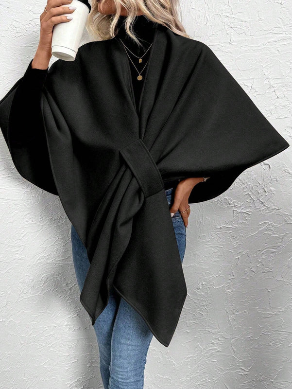 Clasi poncho/capa de mujer de unicolor, chaqueta de lana informal para otono/invierno