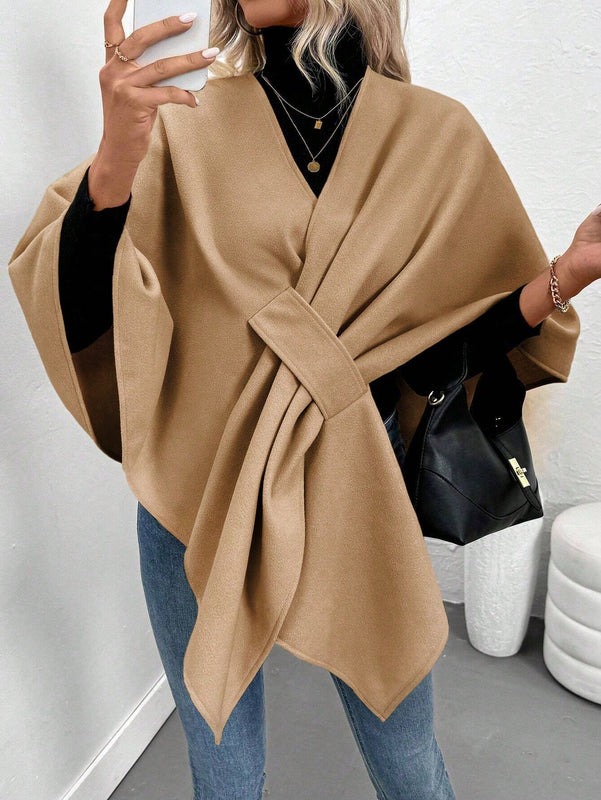 Clasi poncho/capa de mujer de unicolor, chaqueta de lana informal para otono/invierno
