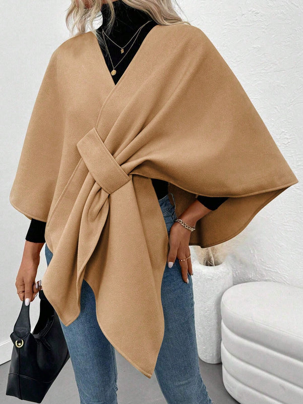 Clasi poncho/capa de mujer de unicolor, chaqueta de lana informal para otono/invierno