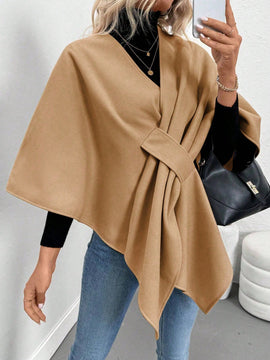 Clasi poncho/capa de mujer de unicolor, chaqueta de lana informal para otono/invierno