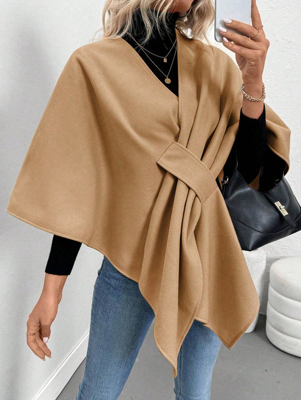Clasi poncho/capa de mujer de unicolor, chaqueta de lana informal para otono/invierno