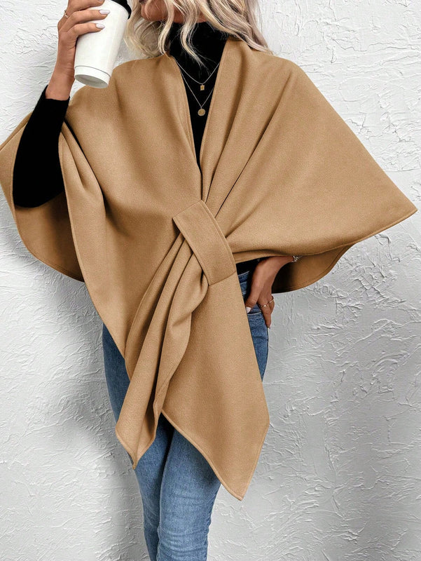 Clasi poncho/capa de mujer de unicolor, chaqueta de lana informal para otono/invierno