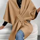 Clasi abrigo de lana de unicolor elegante con cierre envolvente para mujer, para otono/invierno