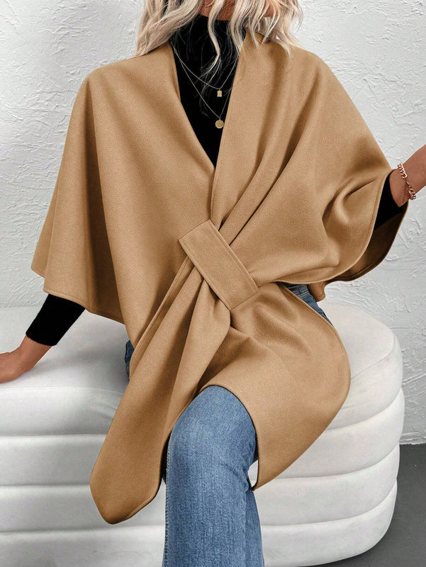 Clasi poncho/capa de mujer de unicolor, chaqueta de lana informal para otono/invierno