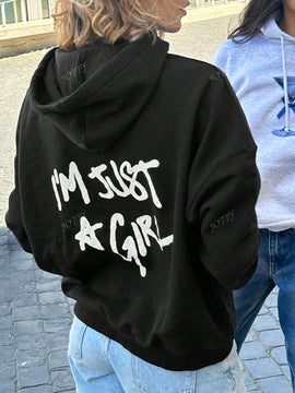 Sudadera con capucha de mujer con estampado de eslogan y hombros caidos