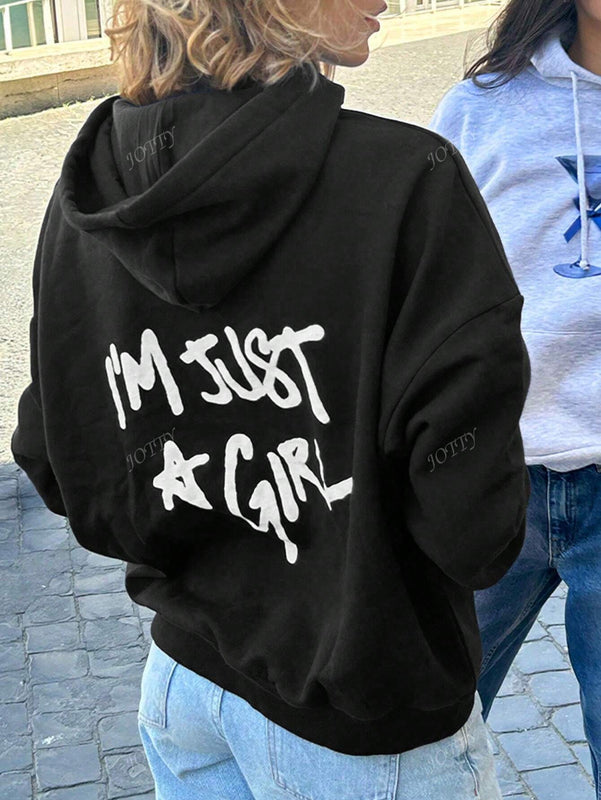 Sudadera con capucha de mujer con estampado de eslogan y hombros caidos
