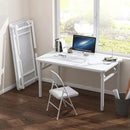 1pc Escritorio Plegable Blanco Moderno - Montaje Fácil, Diseño Compacto para Oficina en Casa, Dormitorios y Espacios Pequeños, Construcción de Madera Dura con Estructura Metálica, Incluye Silla, Estilo Contemporáneo, No Necesita Energía