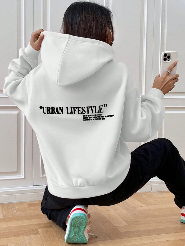 Ezwear sudadera con capucha de manga larga de unicolor con estampado de letra, uso casual diario