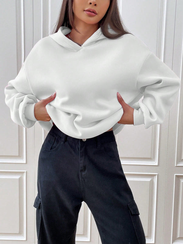 Ezwear sudadera con capucha de punto de manga larga con caida en los hombros y estampado de lema, otono/invierno para mujer