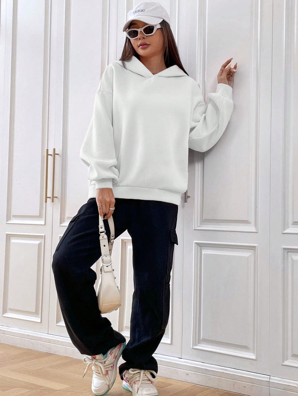 Ezwear sudadera con capucha de manga larga de unicolor con estampado de letra, uso casual diario