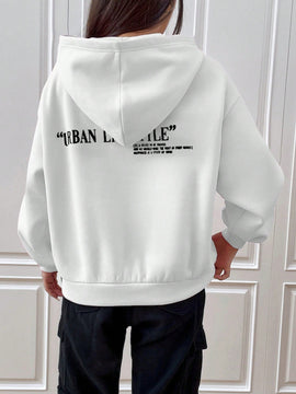 Ezwear sudadera con capucha de manga larga de unicolor con estampado de letra, uso casual diario