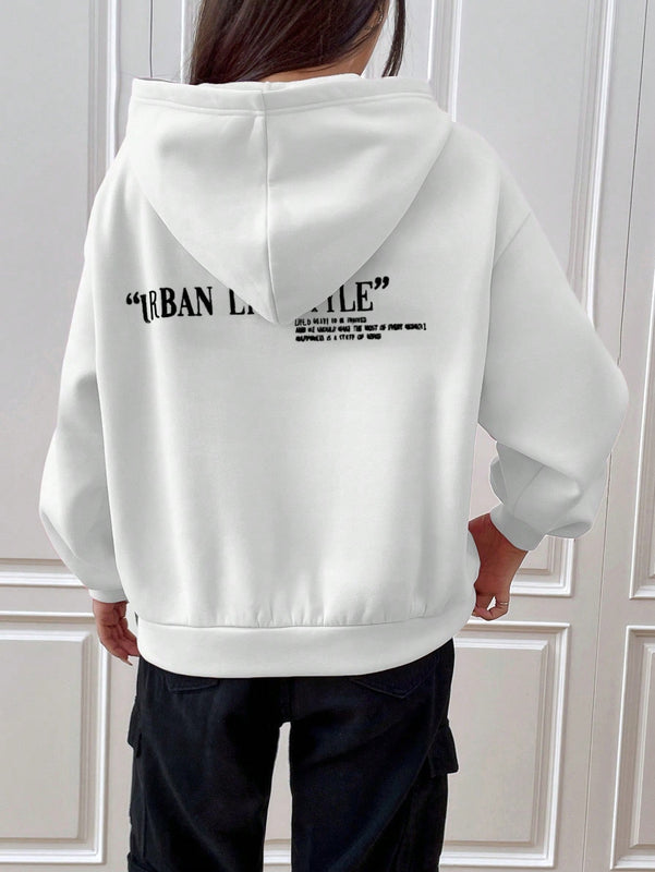 Ezwear sudadera con capucha de manga larga de unicolor con estampado de letra, uso casual diario
