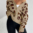 Essnce cardigan de manga larga con hombros caidos y estampado de leopardo para mujer, otono/invierno