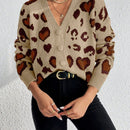 Essnce cardigan de manga larga con hombros caidos y estampado de leopardo para mujer, otono/invierno