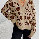 Essnce cardigan de manga larga con hombros caidos y estampado de leopardo para mujer, otono/invierno