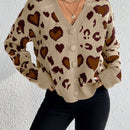Essnce cardigan de manga larga con hombros caidos y estampado de leopardo para mujer, otono/invierno
