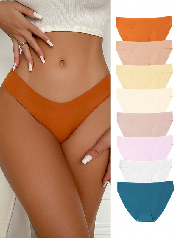 8 piezas/conjunto de calzones elasticos de unicolor, comodos y transpirables para mujer