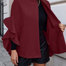 Clasi 1 pieza abrigo elegante de lana con un solo abotonadura, bajo con volantes y unicolor para mujer, otono/invierno
