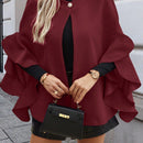 Clasi 1 pieza abrigo elegante de lana con un solo abotonadura, bajo con volantes y unicolor para mujer, otono/invierno
