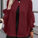 Clasi 1 pieza abrigo elegante de lana con un solo abotonadura, bajo con volantes y unicolor para mujer, otono/invierno