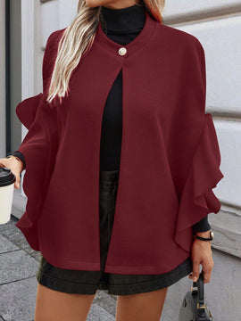 Clasi abrigo de lana elegante con cuello vuelto y abotonadura sencilla, en unicolor, para mujer, para otono/invierno