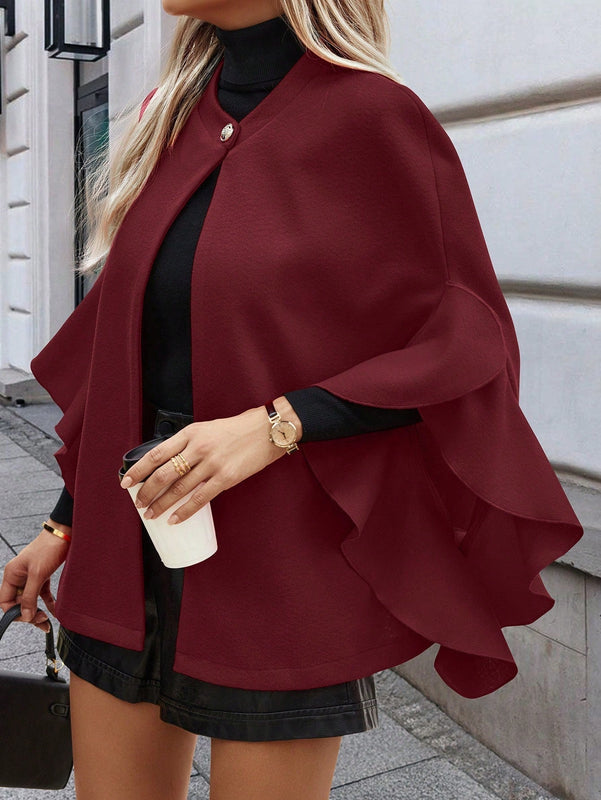Clasi abrigo de lana elegante con cuello vuelto y abotonadura sencilla, en unicolor, para mujer, para otono/invierno