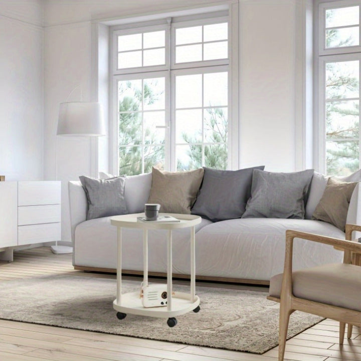 2 piezas de carrito mini moderno de doble capa de plástico - estante de almacenamiento desmontable, mesa auxiliar para sala de estar, mesa de noche para dormitorio, carrito de aperitivos y soporte conveniente