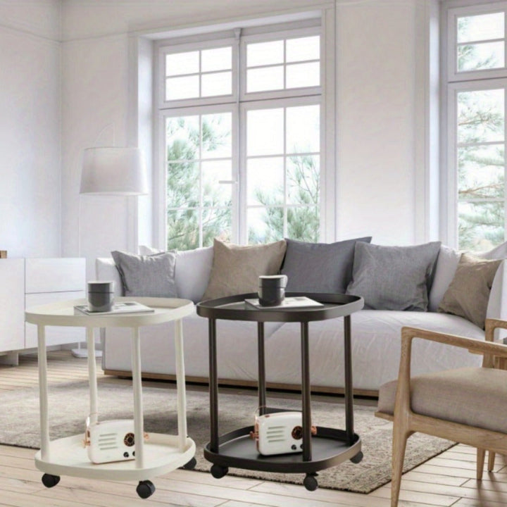 2 piezas de carrito mini moderno de doble capa de plástico - estante de almacenamiento desmontable, mesa auxiliar para sala de estar, mesa de noche para dormitorio, carrito de aperitivos y soporte conveniente