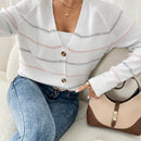 Frenchy cardigan con botones de corte casual y rayas para mujer, para otono/invierno
