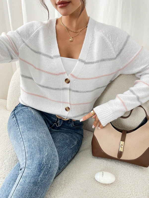 Frenchy cardigan con botones de corte casual y rayas para mujer, para otono/invierno