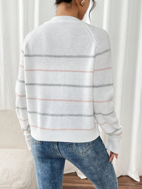 Frenchy cardigan con botones de corte casual y rayas para mujer, para otono/invierno
