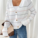 Frenchy cardigan con botones de corte casual y rayas para mujer, para otono/invierno